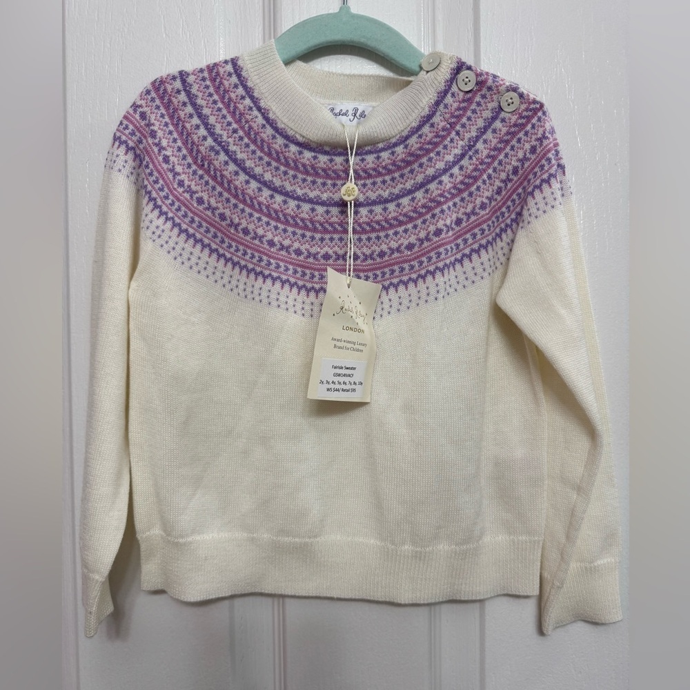 Rachel Riley London Ivory Fair Isle Knit Sweater | Girls 4Y | Wool Blend | NWT - Picture 2 of 7